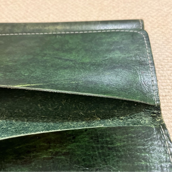 VTG Sandalwood Cowhide Brazil Tooled Green Leather Trifold Wallet-7x4 - Picture 10 of 10